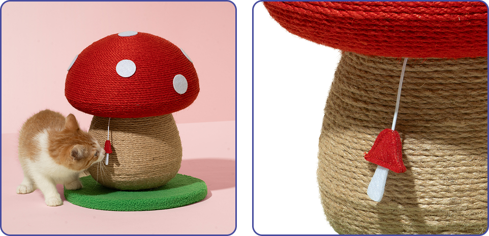 oodles pet durable premium natural jute sisal cat scratcher for cats and kittens mushroom