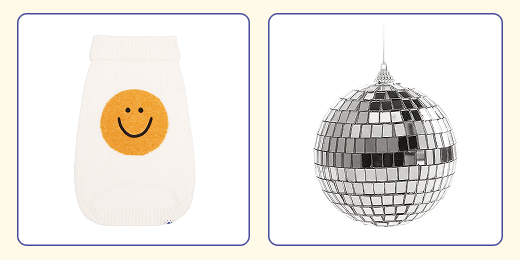 7 fun dog halloween costume ideas for 2025. Smiley face dog sweater and disco ball