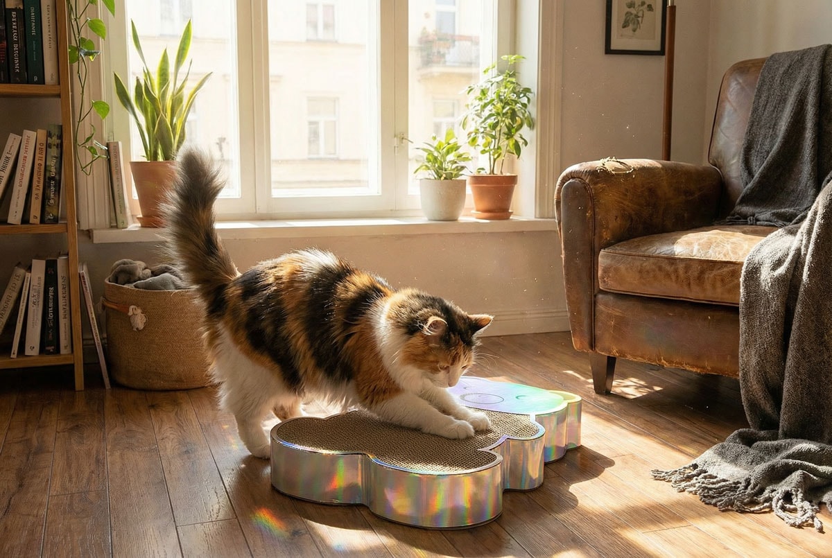 Cat scratching Oodles Pet shiny bear cat scratcher