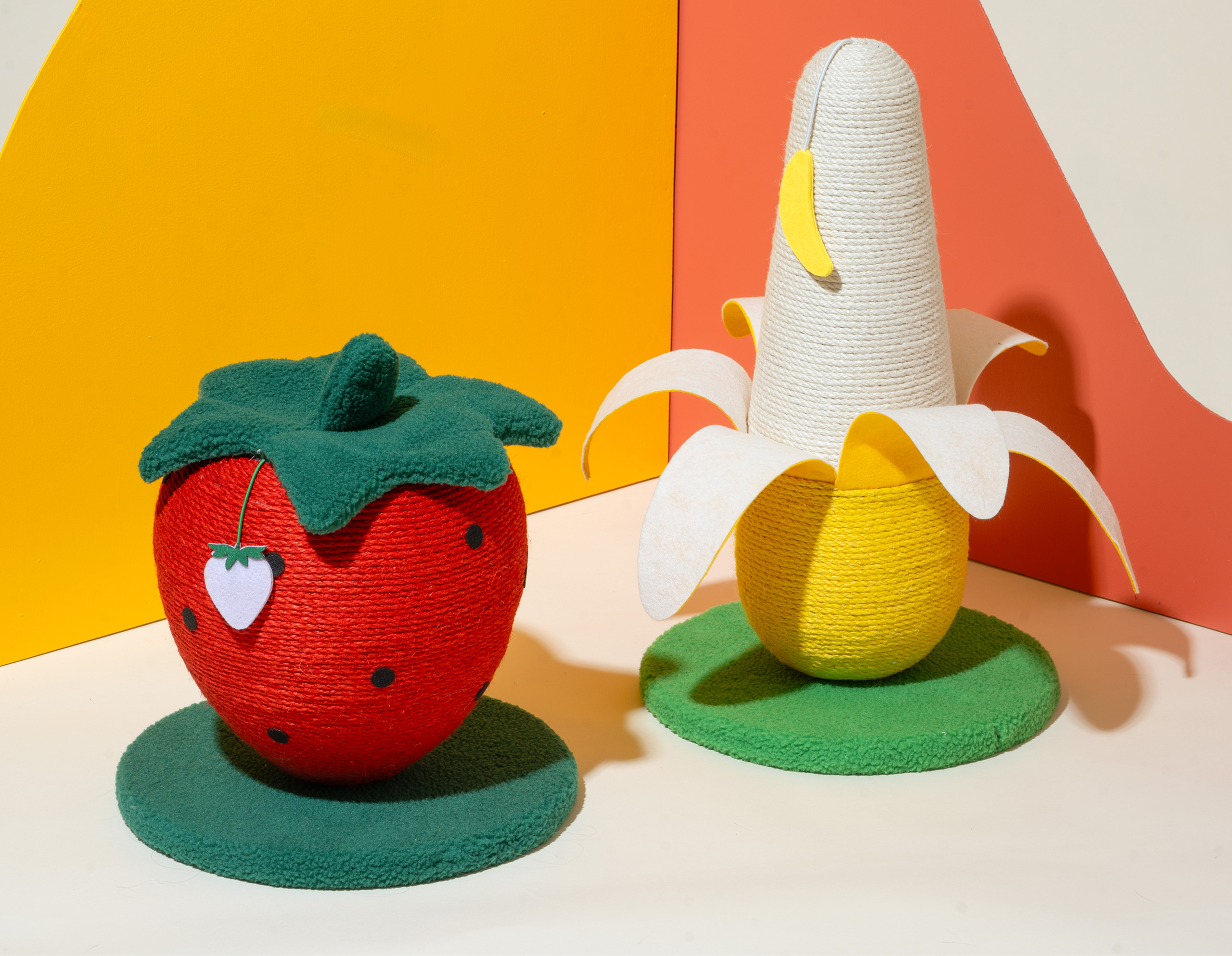Instagram-Worthy Cat Scratchers. Oodles Pet strawberry and banana cat scratchers
